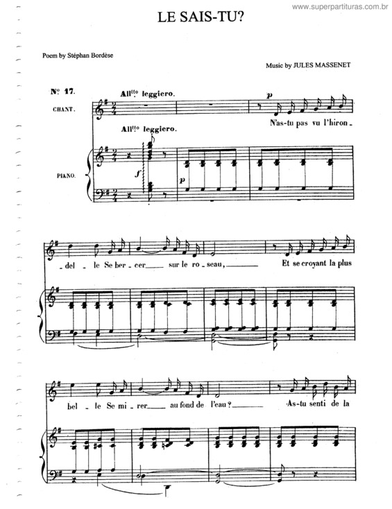 Partitura da música Le Sais-Tu?