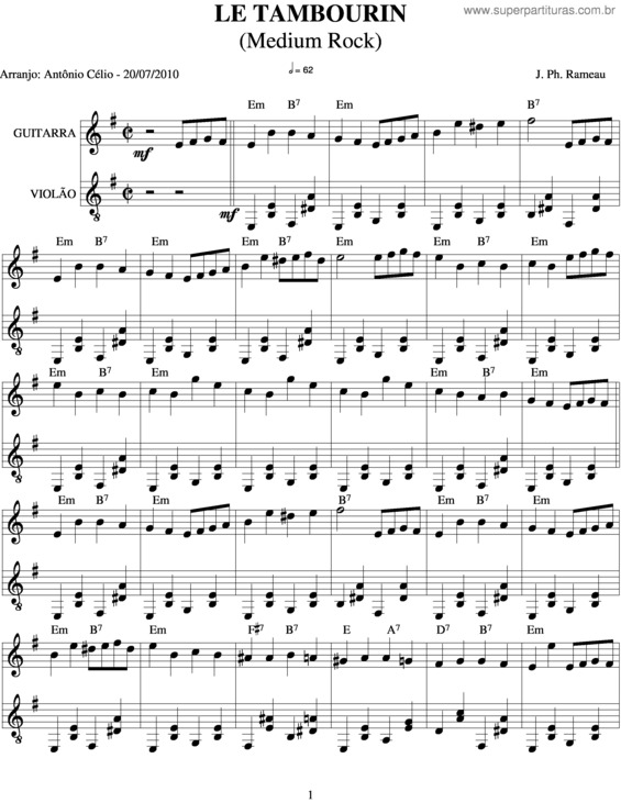 Partitura da música Le Tambourin