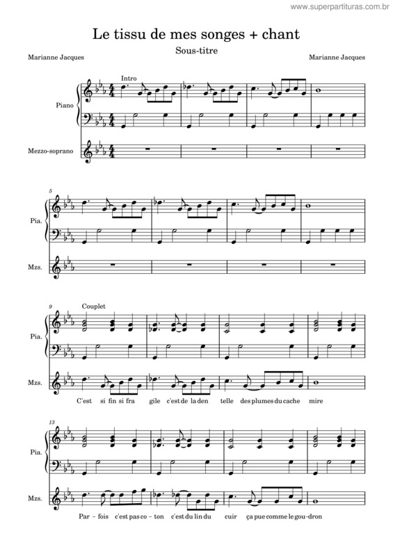 Partitura da música Le Tissu De Mes Songes + Chant