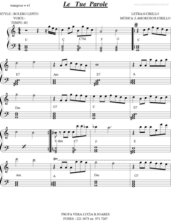 Partitura da música Le Tue Parole