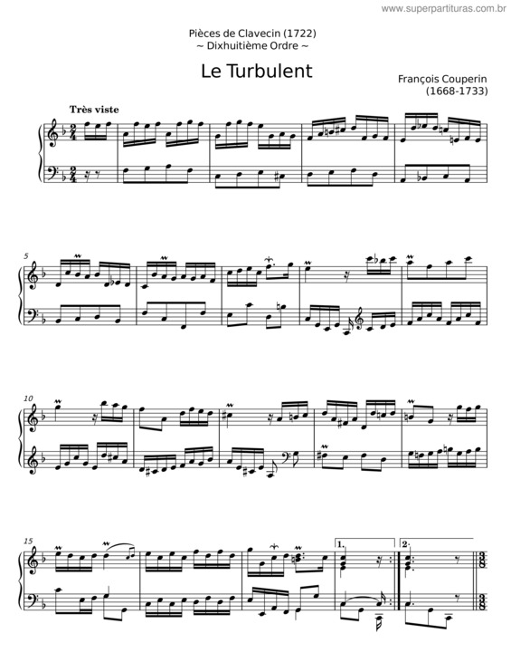 Partitura da música Le Turbulent, Troisième Livre De Pièces De Clavecin, Ordre Xviii – François Couperin