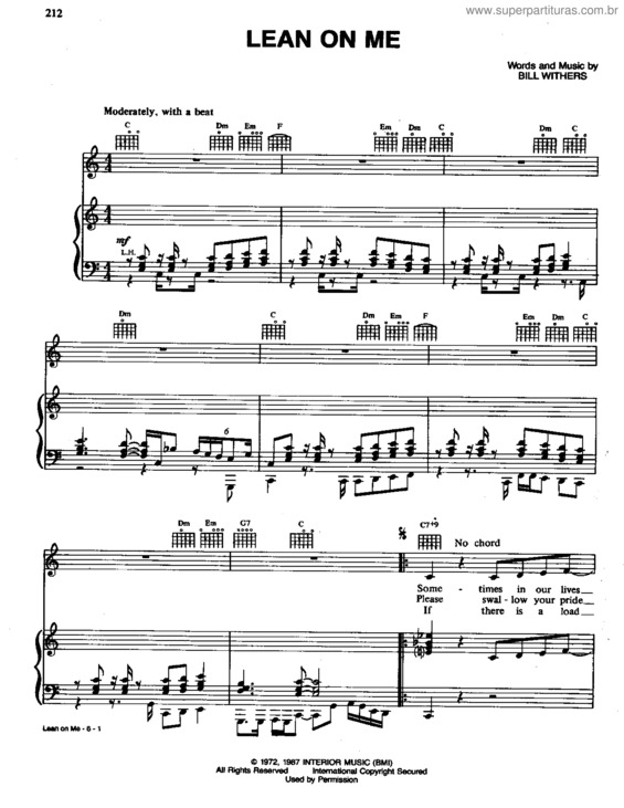 Partitura da música Lean On Me v.3