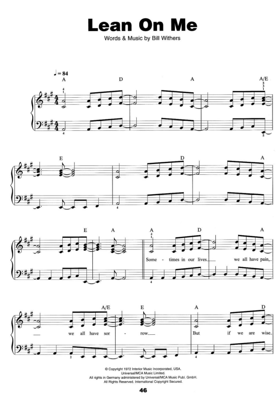 Partitura da música Lean On Me