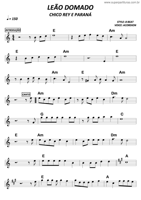 Partitura da música Leão Domado