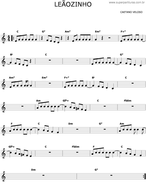 Partitura da música Leaozinho