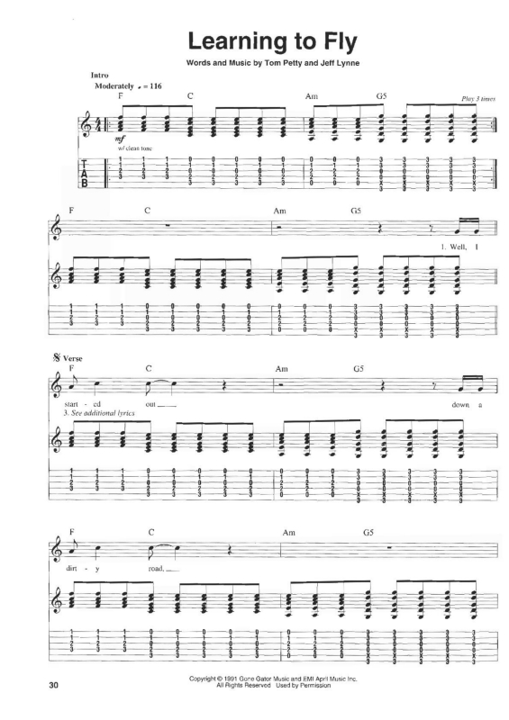 Partitura da música Learning to Fly v.2