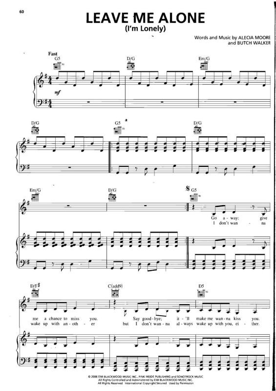 Partitura da música Leave Me Alone (I`m Lonely)