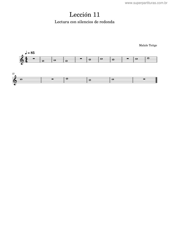 Partitura da música Lección 11. Lectura Con Redondas Y Silencios De Redonda