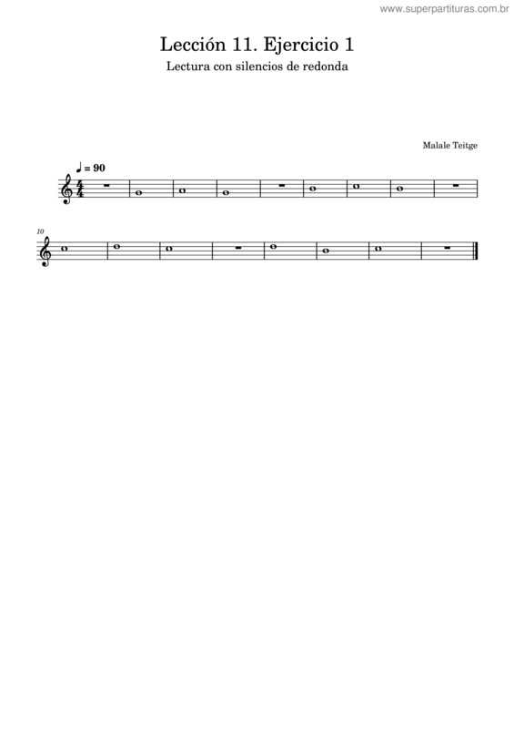 Partitura da música Lección 11. Lectura Con Silencios De Redonda. Ejercicio 1