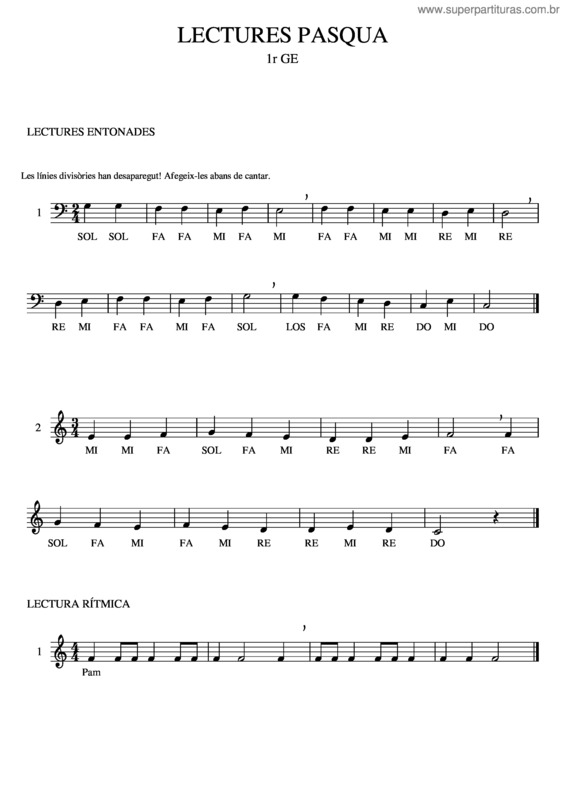 Partitura da música Lectures Pasqua Pels Pares