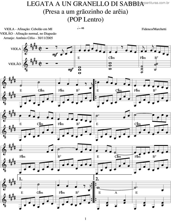 Partitura da música Legata A Un Granello De Sabbia