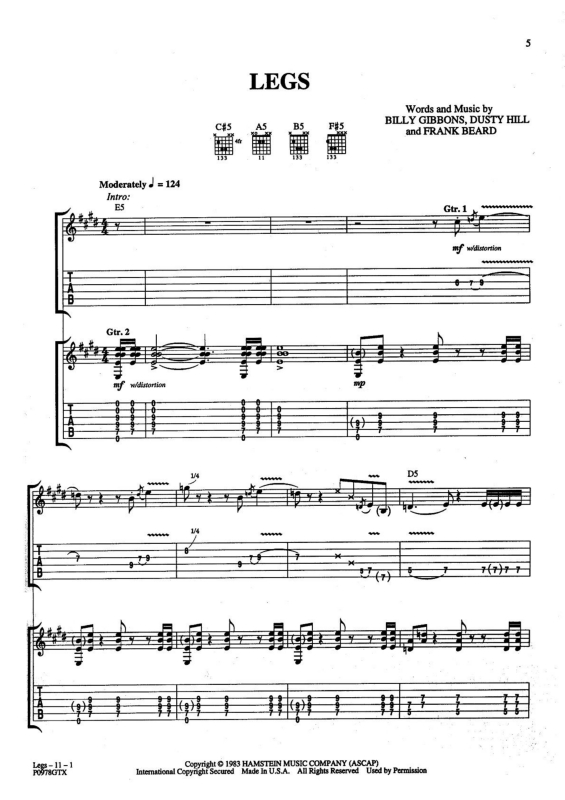 Partitura da música Legs