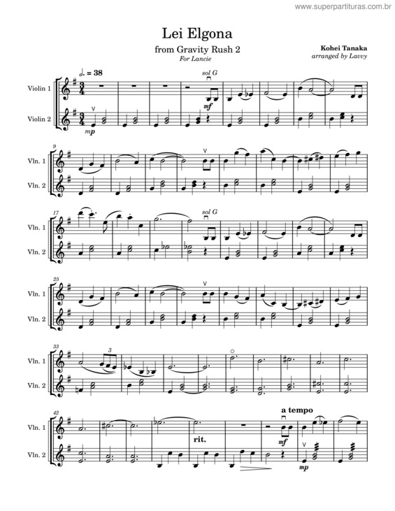 Partitura da música Lei Elgona – Kohei Tanaka