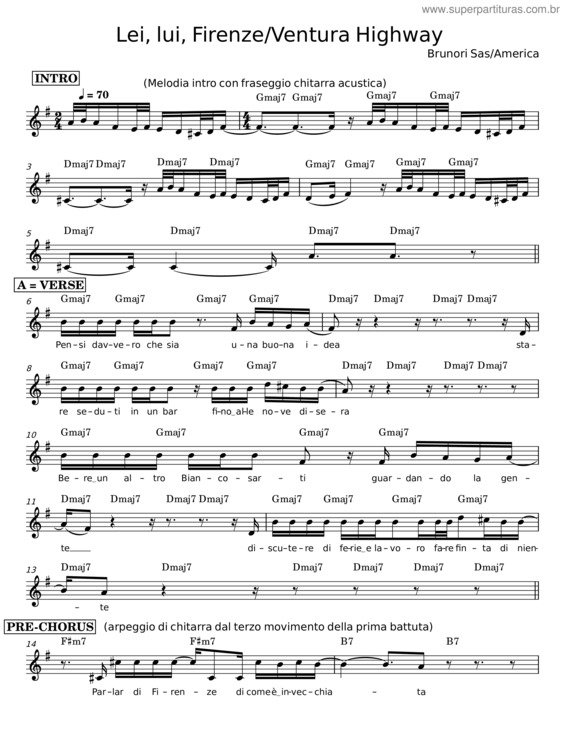 Partitura da música Lei Lui Firenze – Brunori Sas