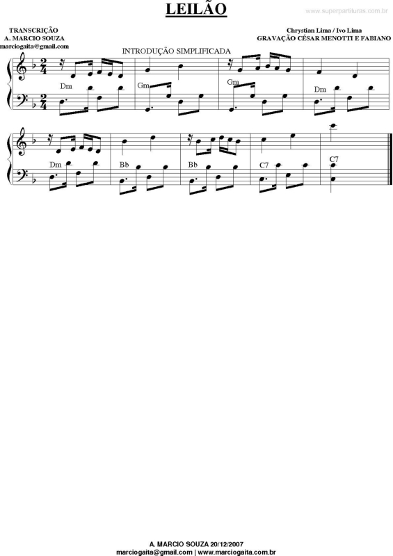 Partitura da música Leilão