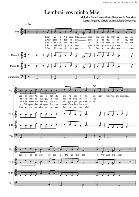 Partitura da música Lembrai–Vos Minha Mãe!