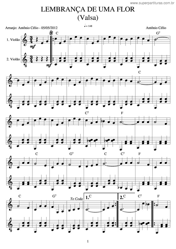 Partitura da música Lembrança De Uma Flor