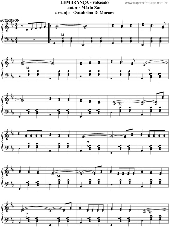 Partitura da música Lembrança v.2