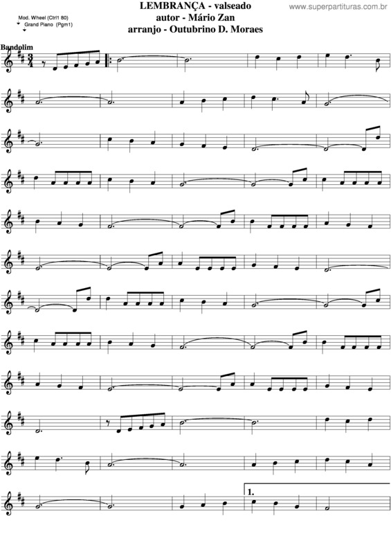 Partitura da música Lembrança v.3