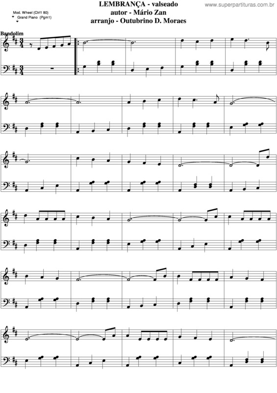 Partitura da música Lembrança v.4