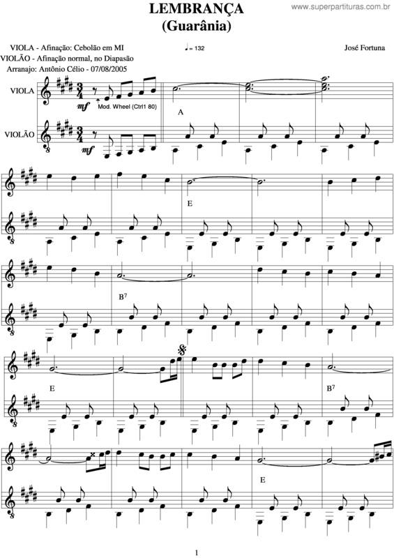 Partitura da música Lembrança v.6