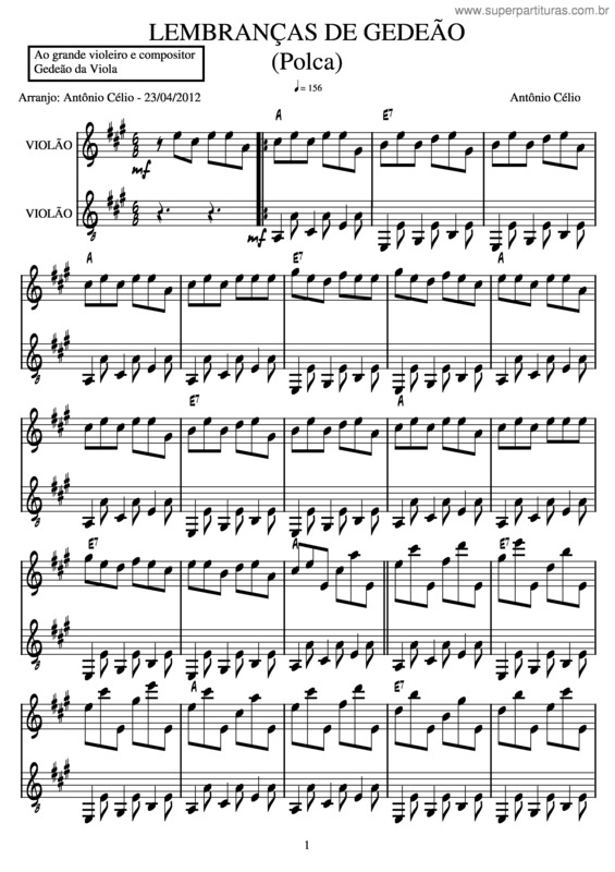 Partitura da música Lembranças De Gedeão