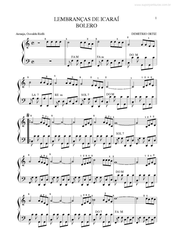 Partitura da música Lembranças de Icaraí