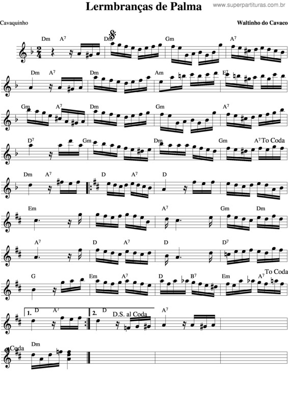 Partitura da música Lembranças De Palma