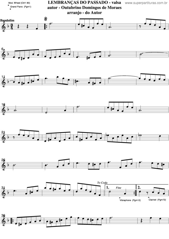 Partitura da música Lembranças Do Passado v.2