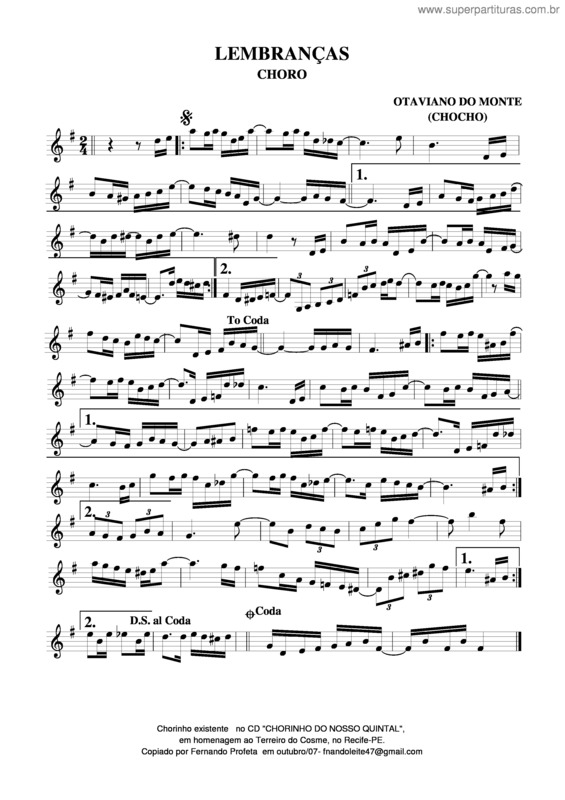 Partitura da música Lembranças v.4