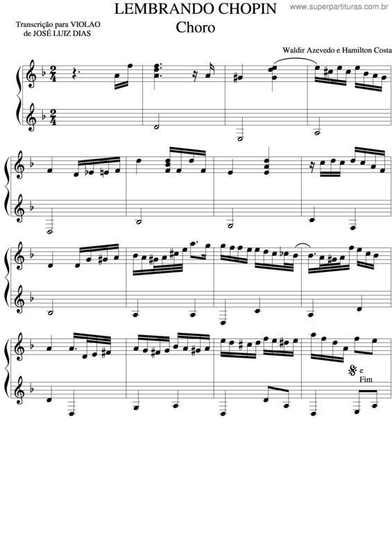 Partitura da música Lembrando Chopin