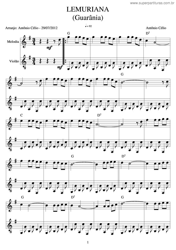 Partitura da música Lemuriana