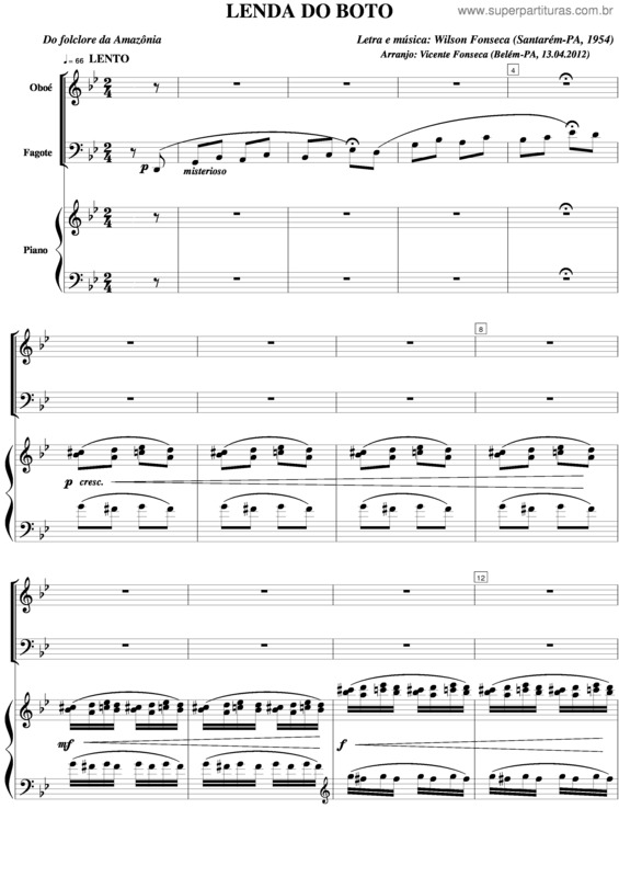 Partitura da música Lenda do boto