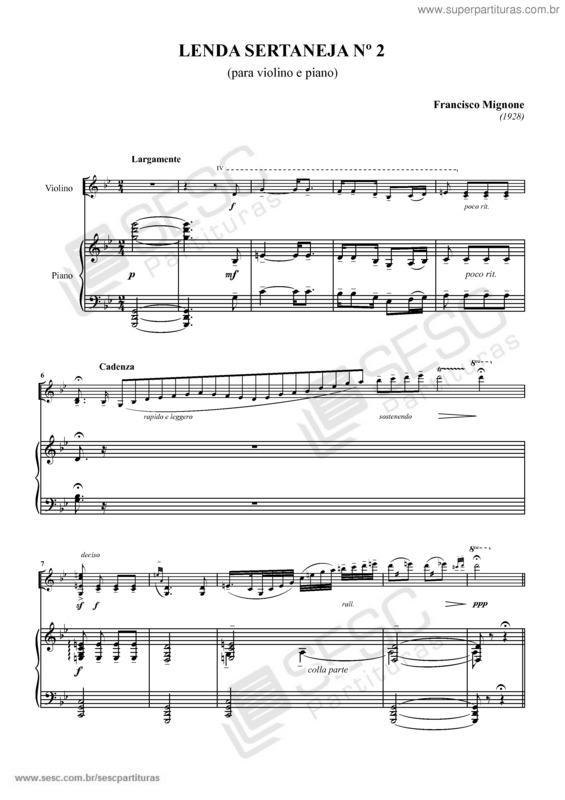 Partitura da música Lenda sertaneja nº 2