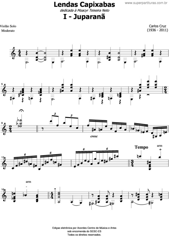 Partitura da música Lendas capixabas