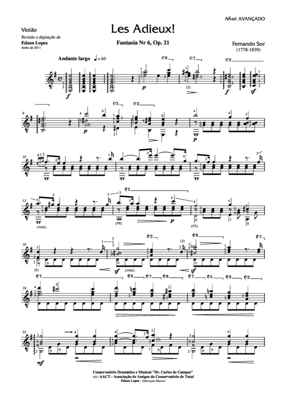 Partitura da música Les Adieux (Fantasia Nr 6) Op. 21