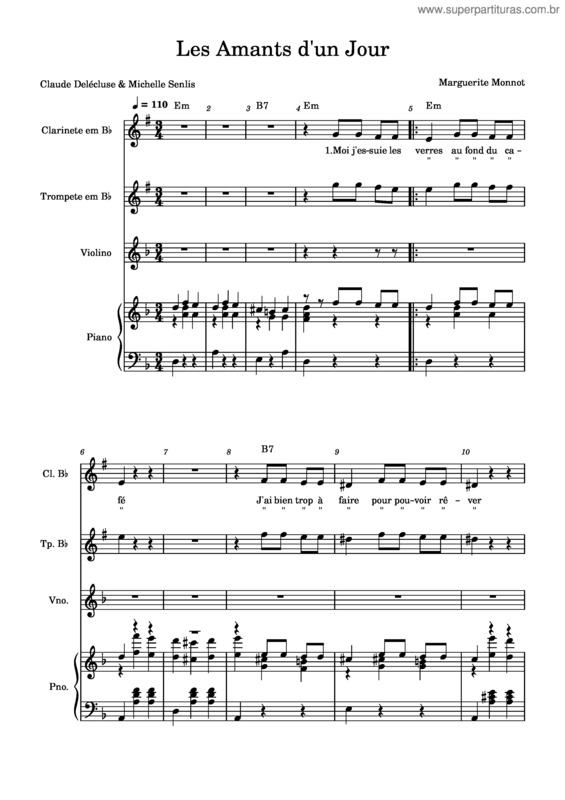 Partitura da música Les Amants D`Un Jour v.4