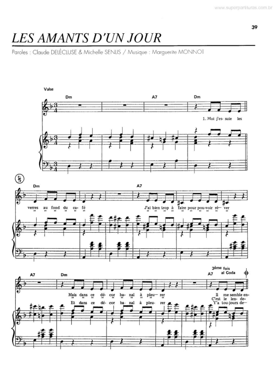 Partitura da música Les Amants D`Un Jour