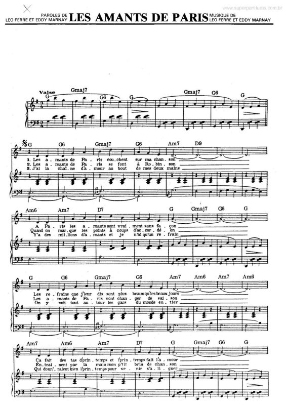 Partitura da música Les Amants de Paris