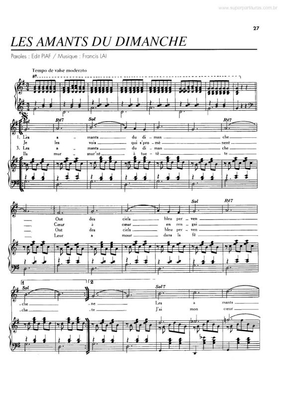 Partitura da música Les Amants Du Dimanche