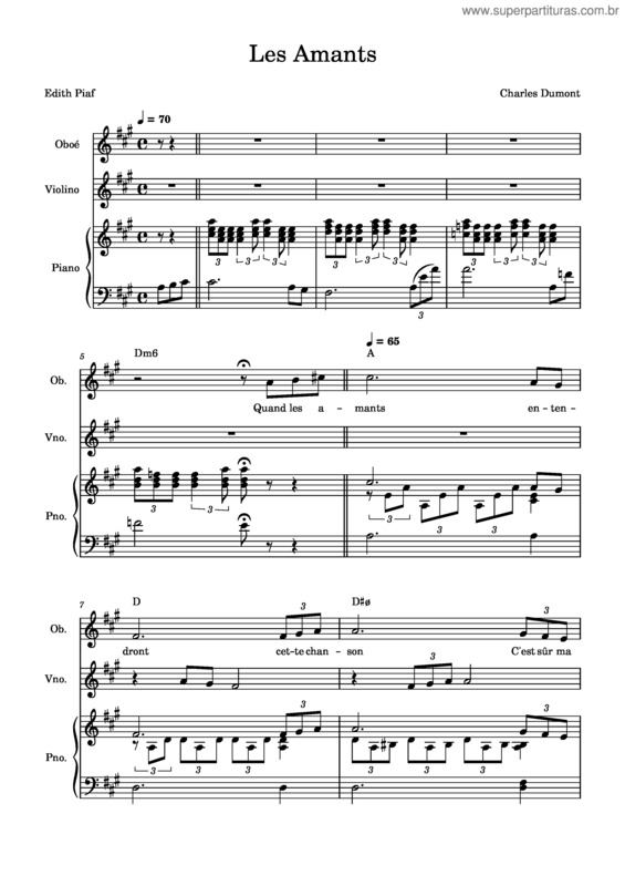 Partitura da música Les Amants