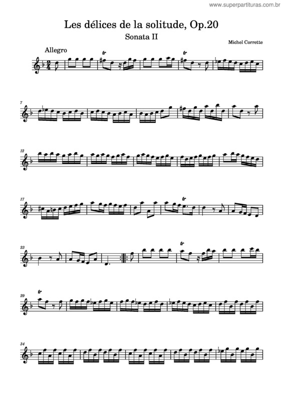 Partitura da música Les Délices De La Solitude Op.20 – Allegro From Sonata Ii