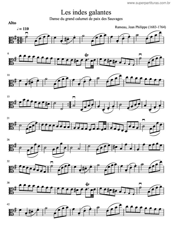 Partitura da música Les Indes Galantes – La Danse Des Sauvages – Rameau – Viola Solo