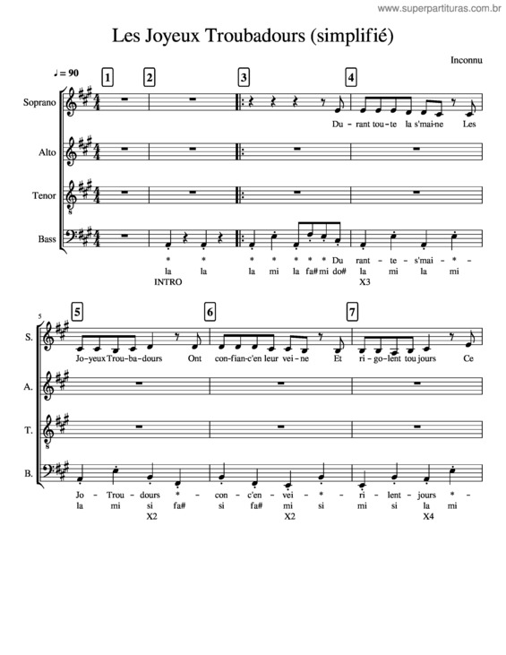 Partitura da música Les Joyeux Troubadours Simplifie Copie A Donner Paroles Basse Et Notes Se Quencialise Es Texte