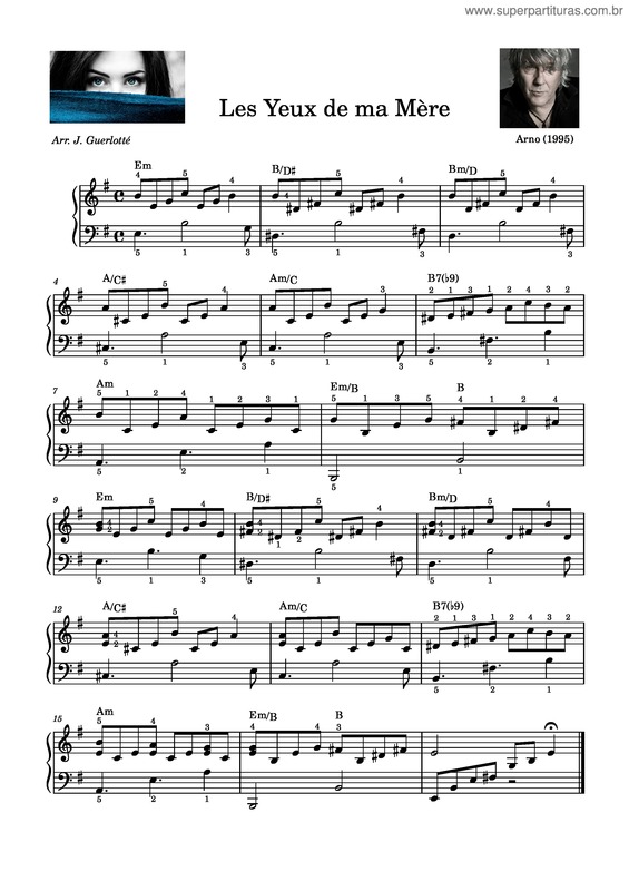 Partitura da música Les Yeux De Ma Mère – Arno