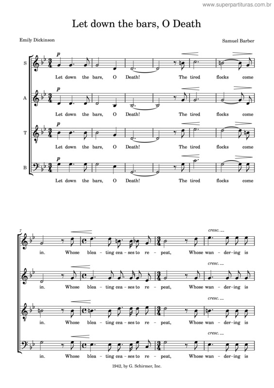 Partitura da música Let Down The Bars, O Death – Samuel Barber