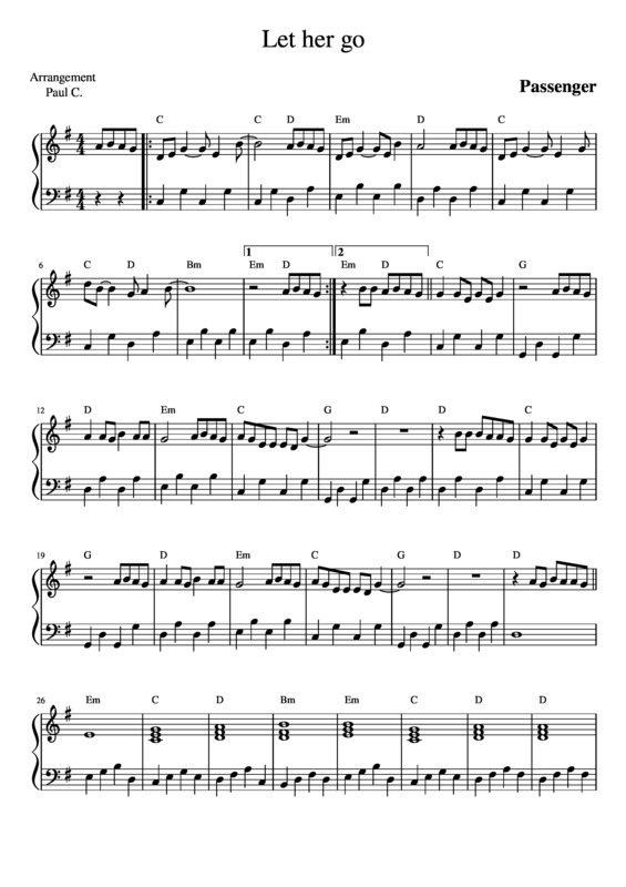 Partitura da música Let Her Go v.6