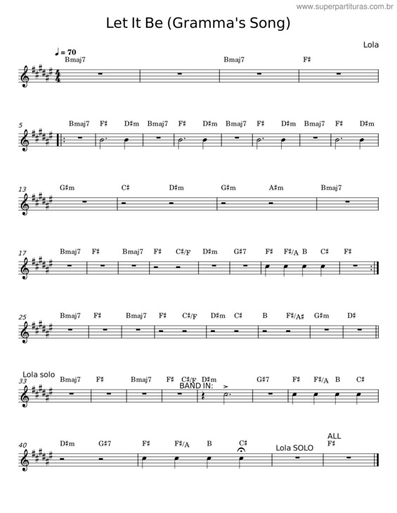 Partitura da música Let It Be – Lola