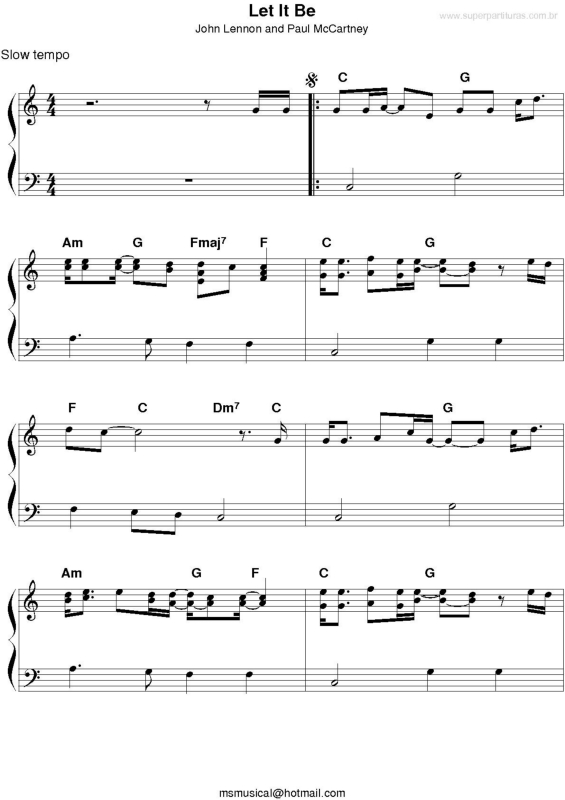 Partitura da música Let It Be