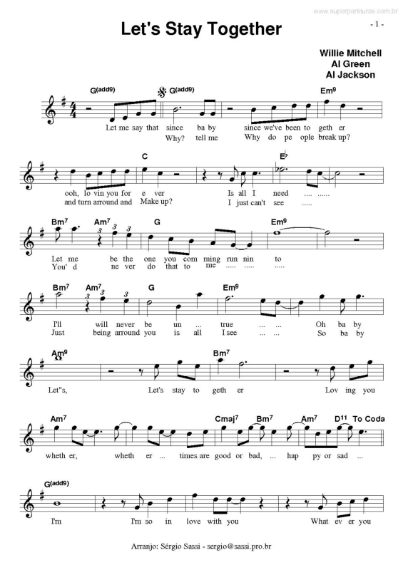 Partitura da música Let`s Stay Together